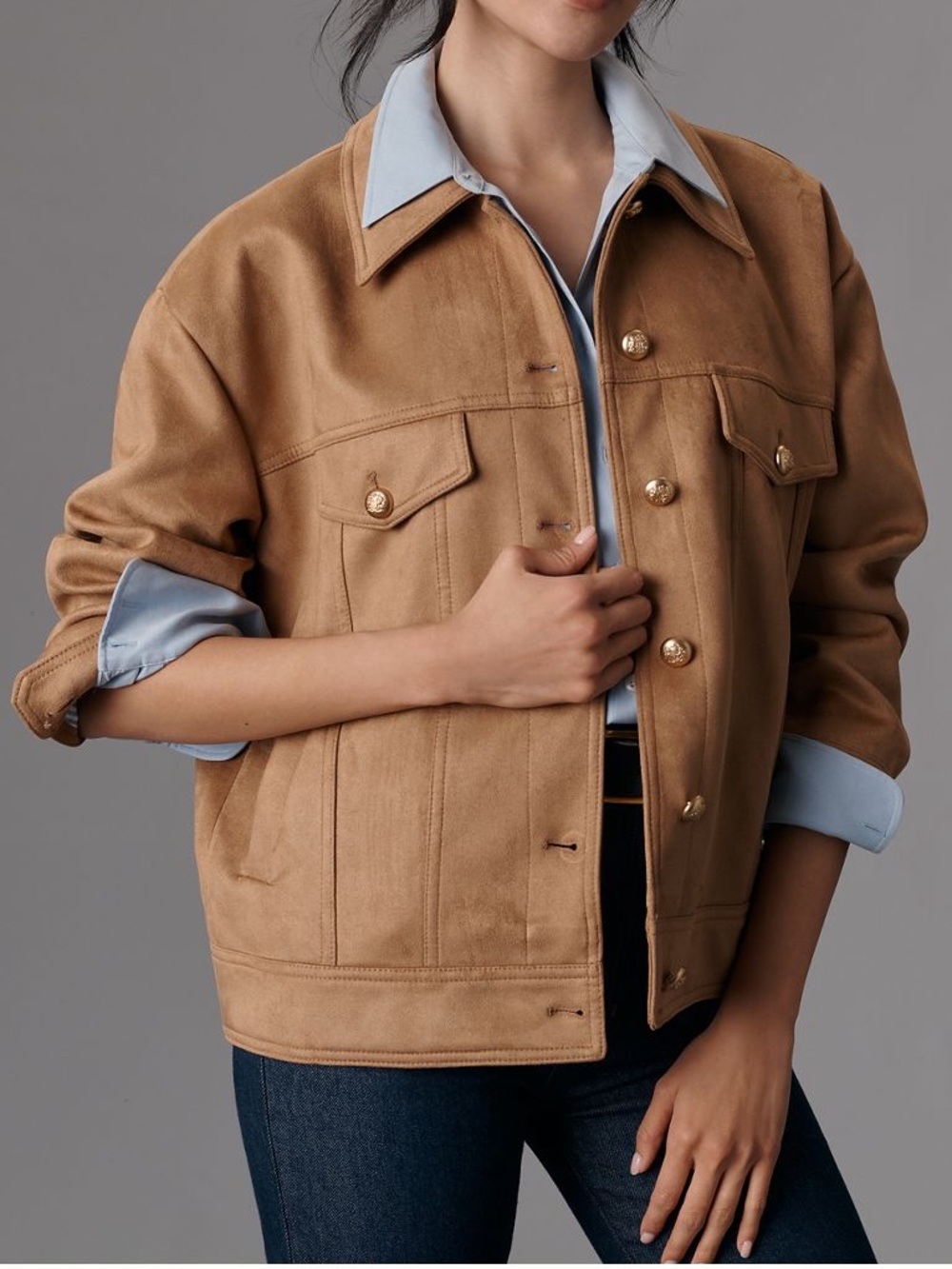 Anthropologie Maeve Faux-Suede Trucker Jacket